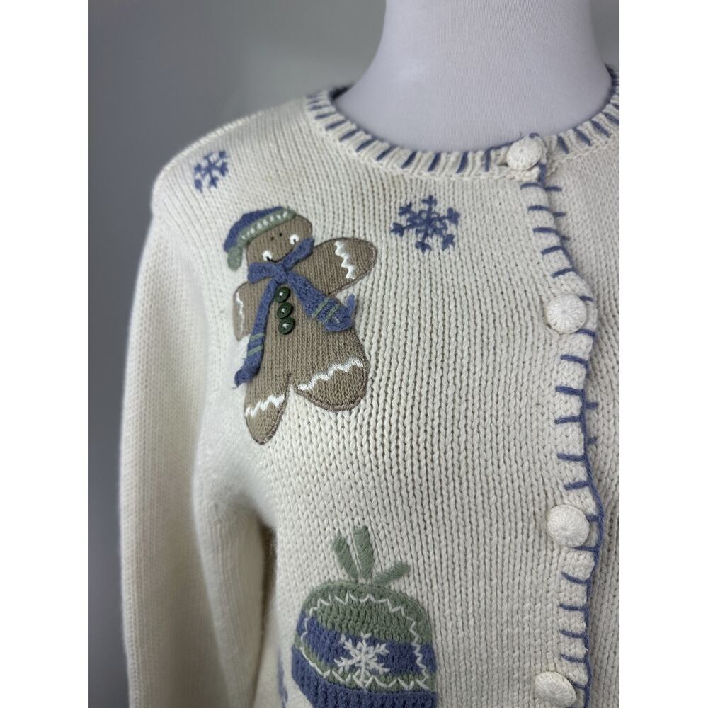Croft & Barrow Gingerbread Knit Cardigan Sweater Winter Snow Ramie Blend Medium - Picture 5 of 16